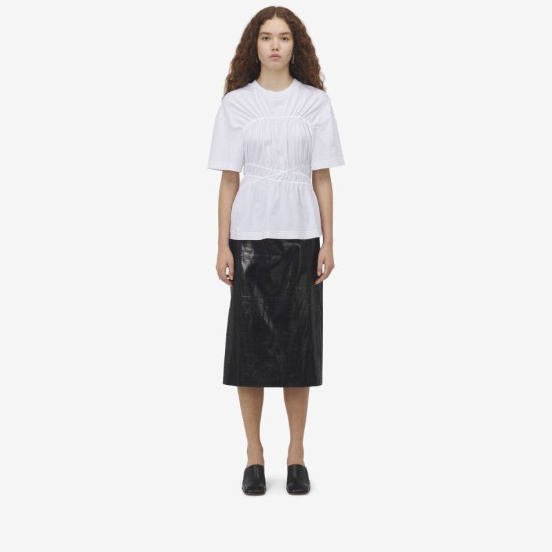 Alexander McQueen Women's White Gathered T-shirt - 10 (Cotton)